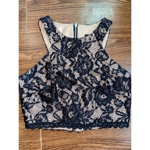 Black/nude lace crop top